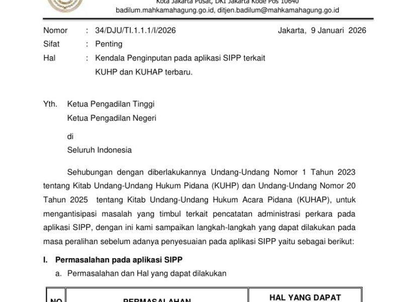 Gerak Cepat Badilum Tanggapi Penyesuaian KUHP KUHAP Baru pada SIPP