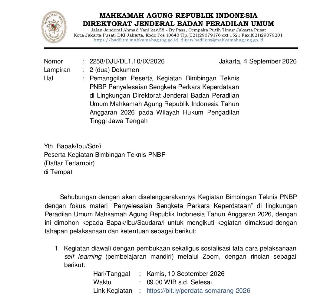 Badilum Gelar Bimtek PNBP Penyelesaian Sengketa Keperdataan di Jawa Tengah
