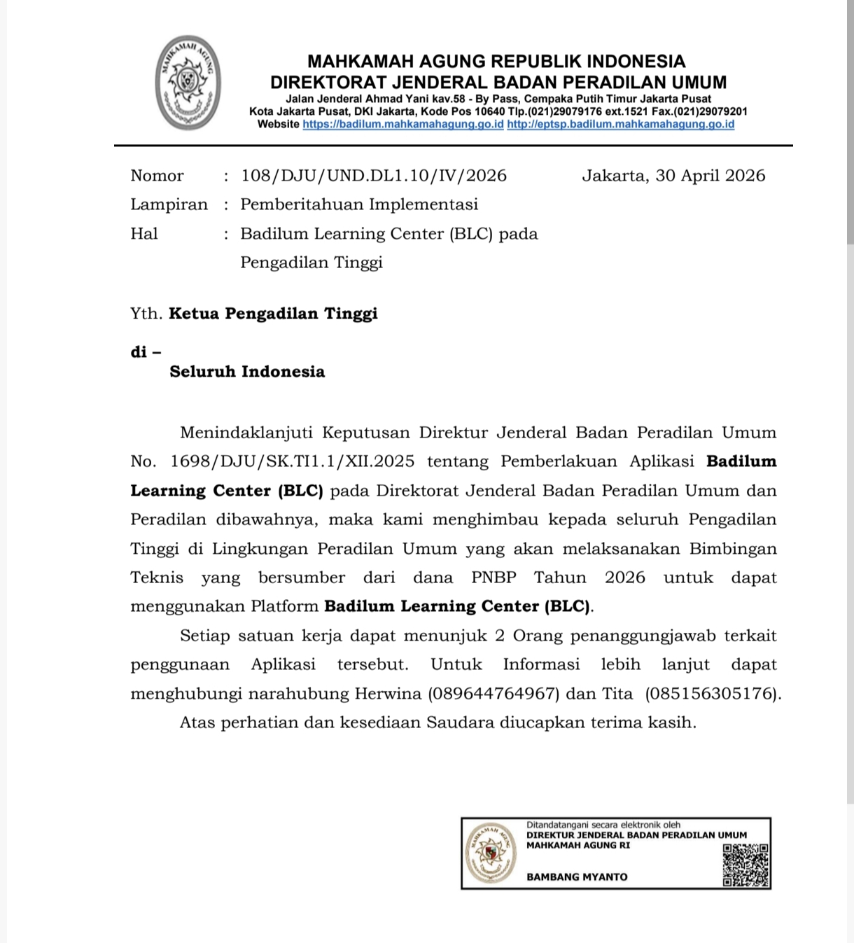 Dok. Surat Himbauan Dirjen Badilum.