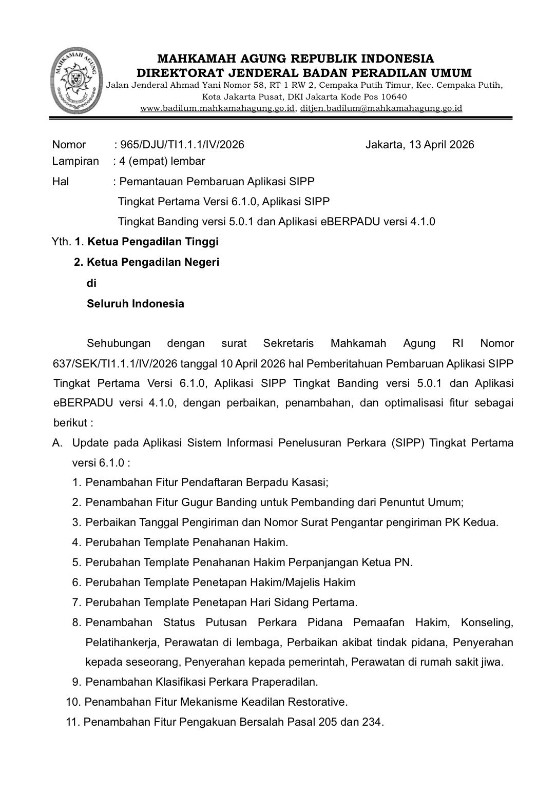 Badilum Minta Satker Lakukan Pembaruan SIPP Versi Terbaru