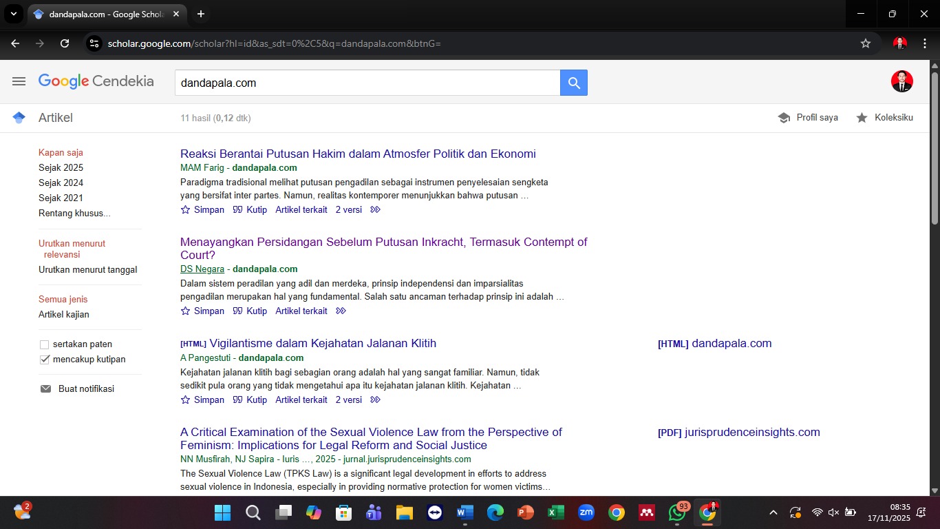 dandapala.com Kini Terindeks di Google Scholar