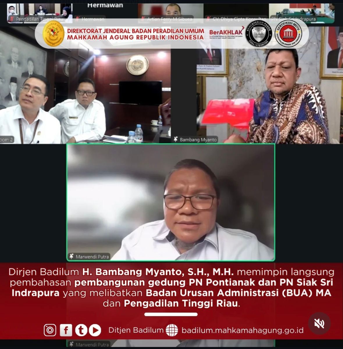 Dirjen Badilum Pimpin Pembahasan Gedung Baru PN Pekanbaru & PN Siak Sri Indrapura