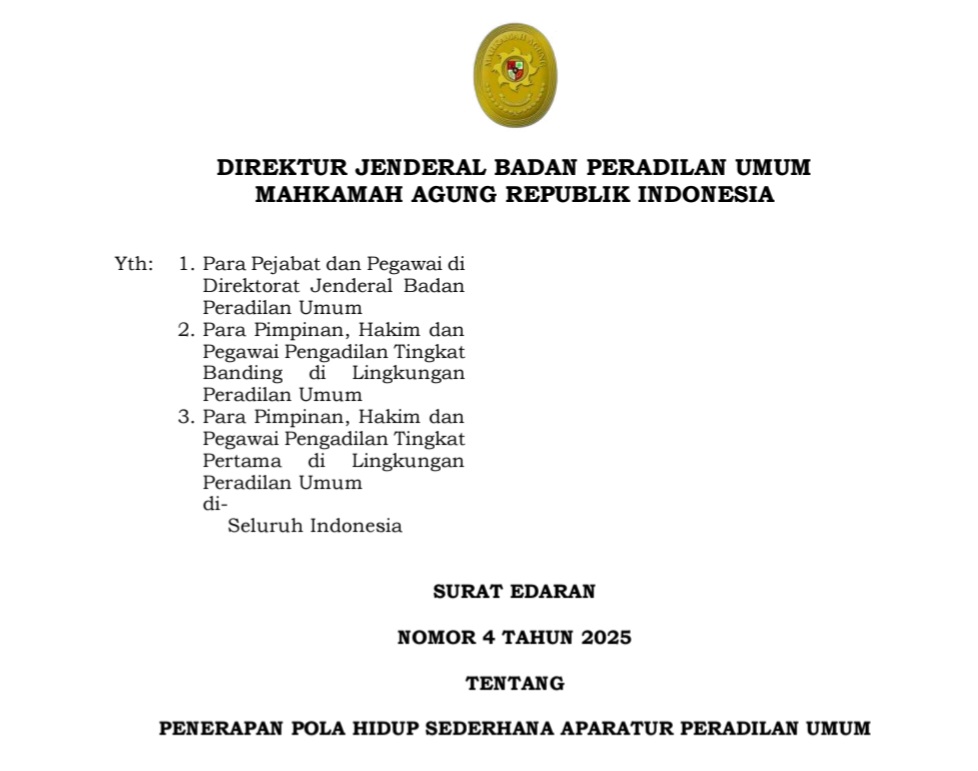 Dirjen Badilum Terbitkan Surat Edaran Penerapan Pola Hidup Sederhana Aparatur Peradilan Umum