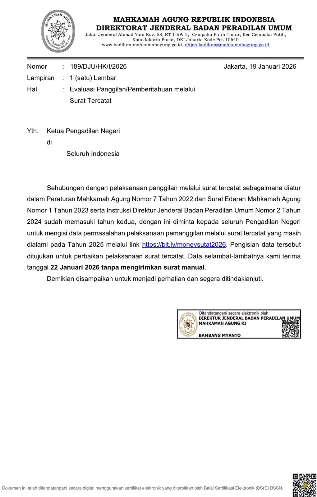 Evaluasi Panggilan Melalui Surat Tercatat, Upaya Meningkatkan Layanan Peradilan