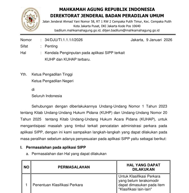 Gerak Cepat Badilum Tanggapi Penyesuaian KUHP KUHAP Baru pada SIPP