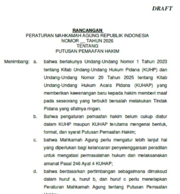 Ingat! Beberapa Poin Penting Rancangan PERMA Putusan Pemaafan Hakim