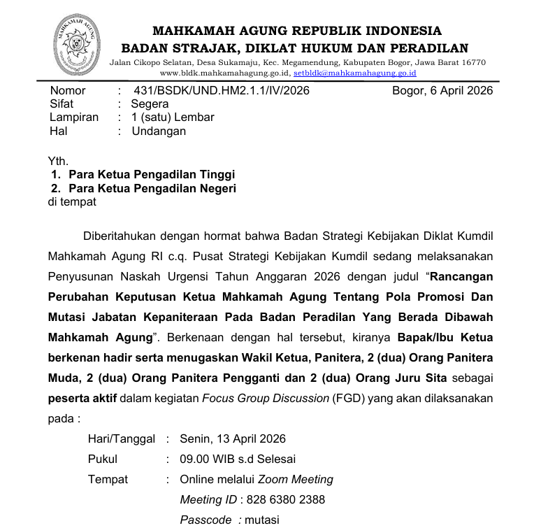 Kaji Perubahan Pola Mutasi & Promosi Kepaniteraan, BSDK MA Gelar FGD