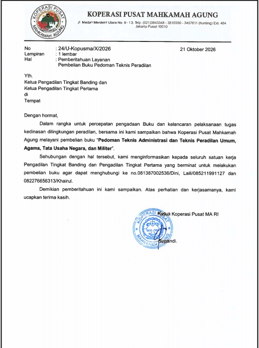 Koperasi MA Layani Pembelian Buku II Pedoman Teknis Administrasi & Peradilan