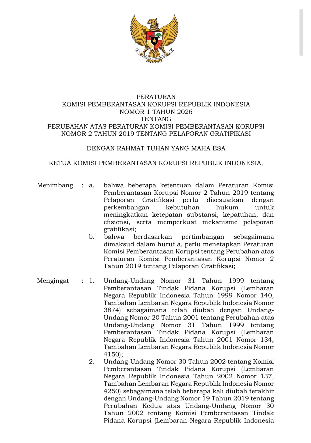 KPK Perbarui Aturan Pelaporan Gratifikasi, Nilai Batas Wajar Naik!