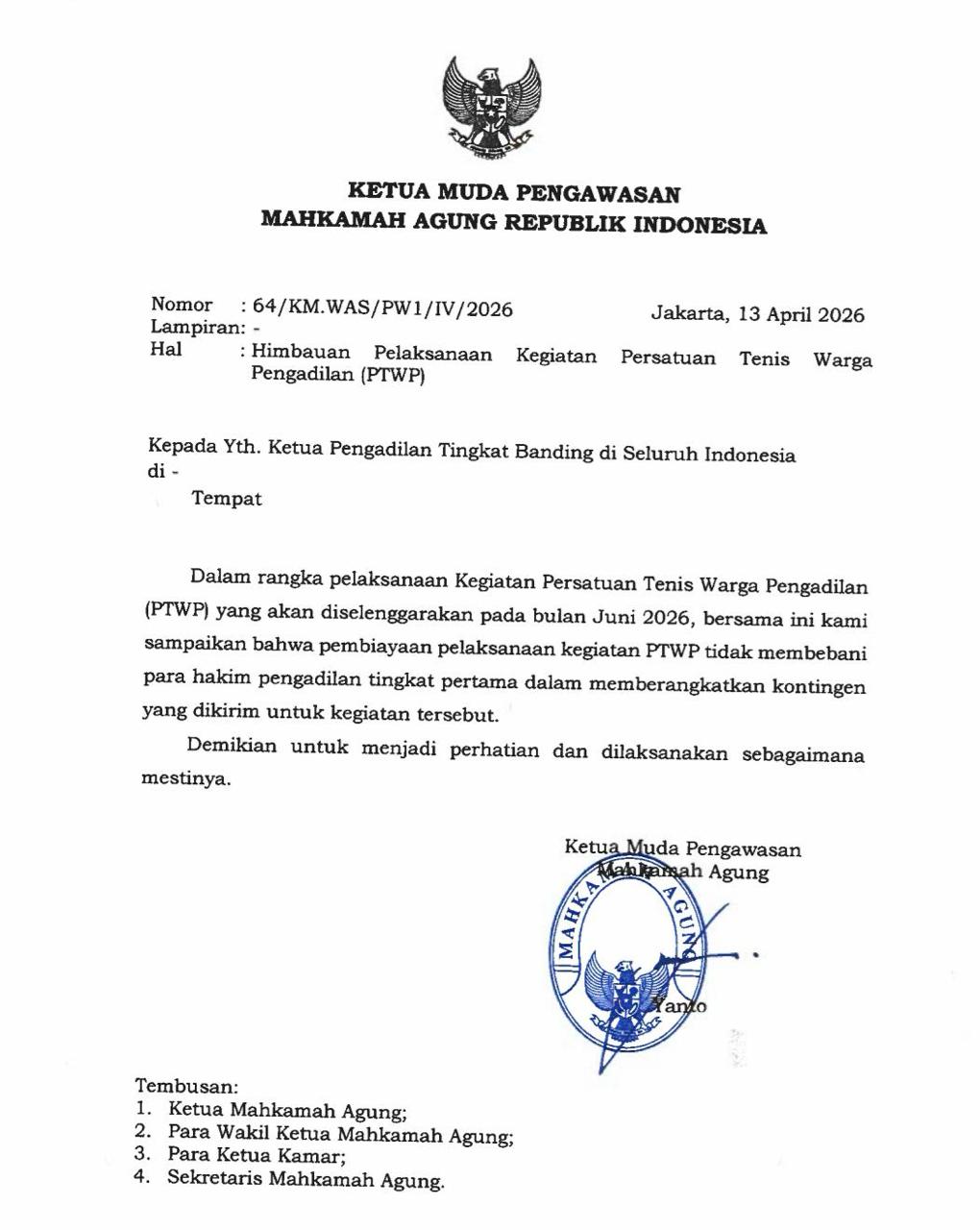 MA Imbau Pembiayaan Pemberangkatan Kontingen PTWP 2026 Tidak Bebani Hakim