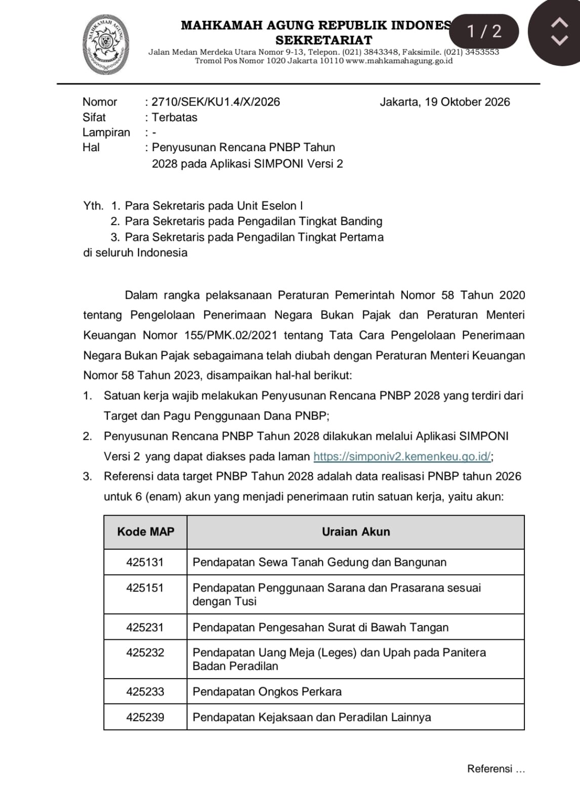 MA Instruksikan Seluruh Satker Susun Rencana PNBP 2028 melalui SIMPONI Versi 2
