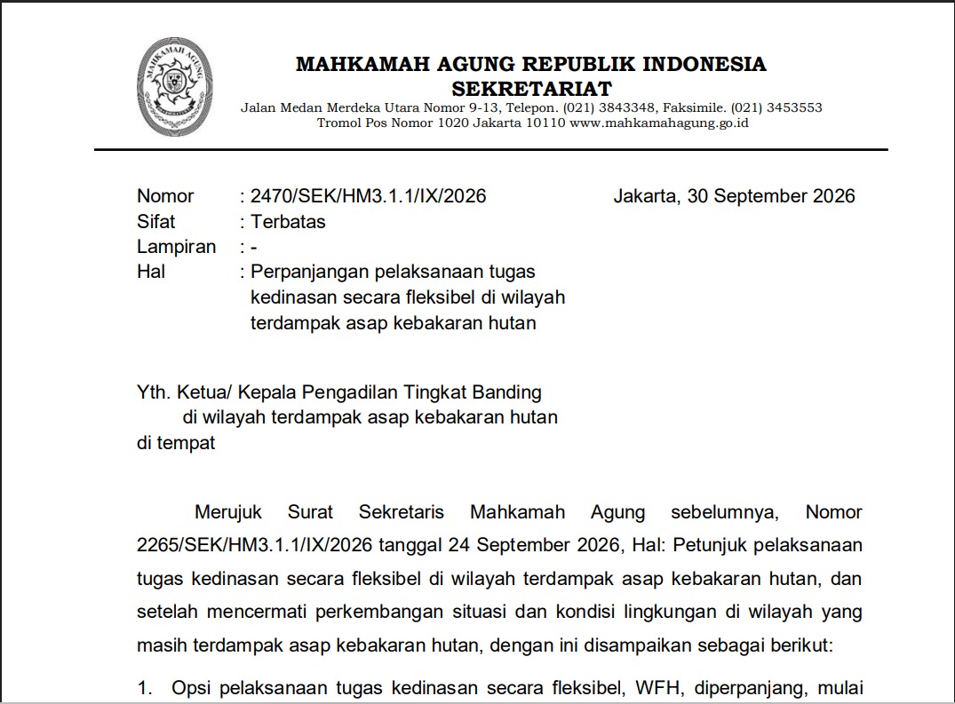 MA Perpanjang Opsi WFH di Wilayah Terdampak Asap Karhutla
