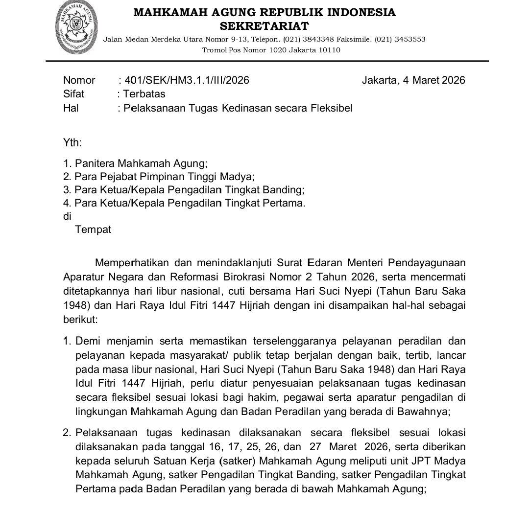 MA Terbitkan Aturan WFA Jelang Lebaran 2026, Simak Ketentuannya!