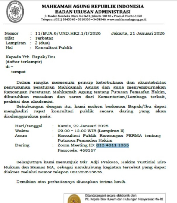Mahkamah Agung Gelar Uji Publik Rancangan PERMA Putusan Pemaafan Hakim