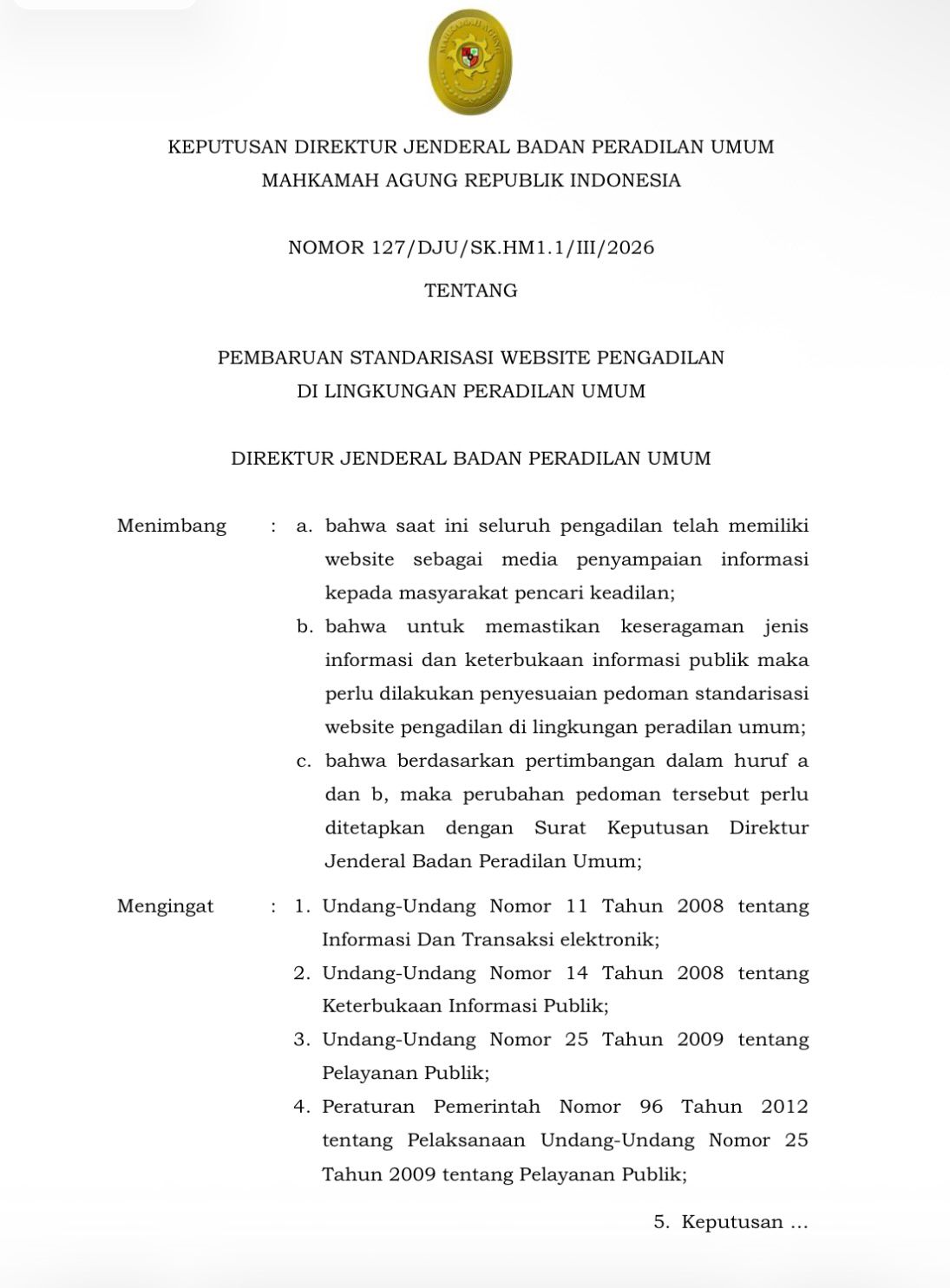 Pembaruan Standarisasi Website Pengadilan di Lingkungan Peradilan Umum