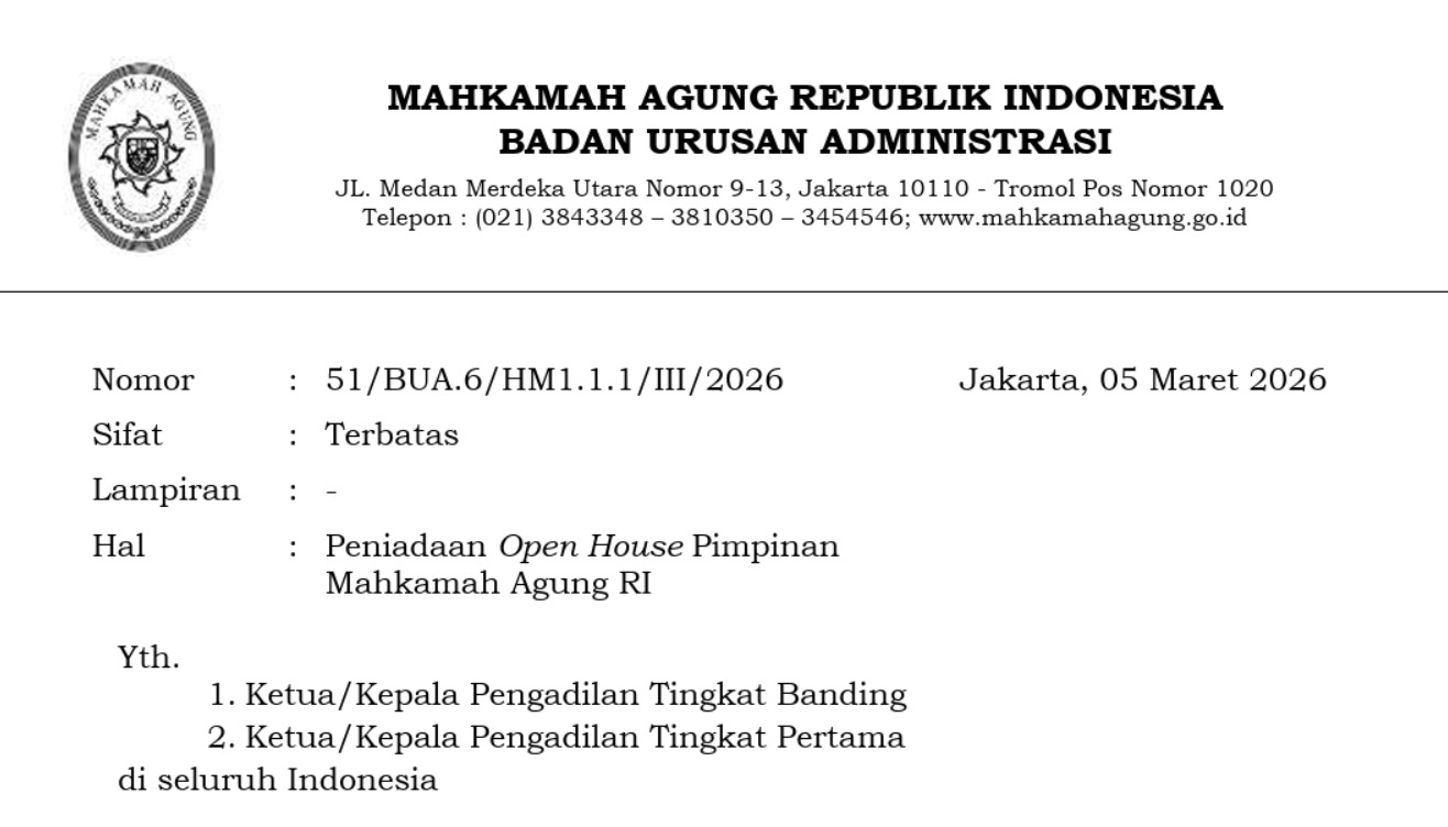 Perkuat Integritas, Pimpinan Mahkamah Agung Tidak Gelar Open House Lebaran
