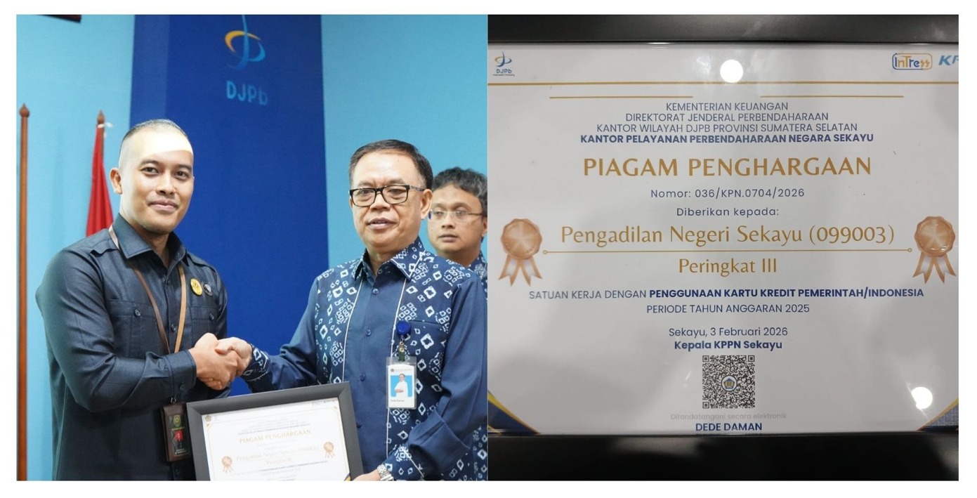 PN Sekayu Meraih Juara III Pengguna Kartu Kredit Pemerintah Terbaik