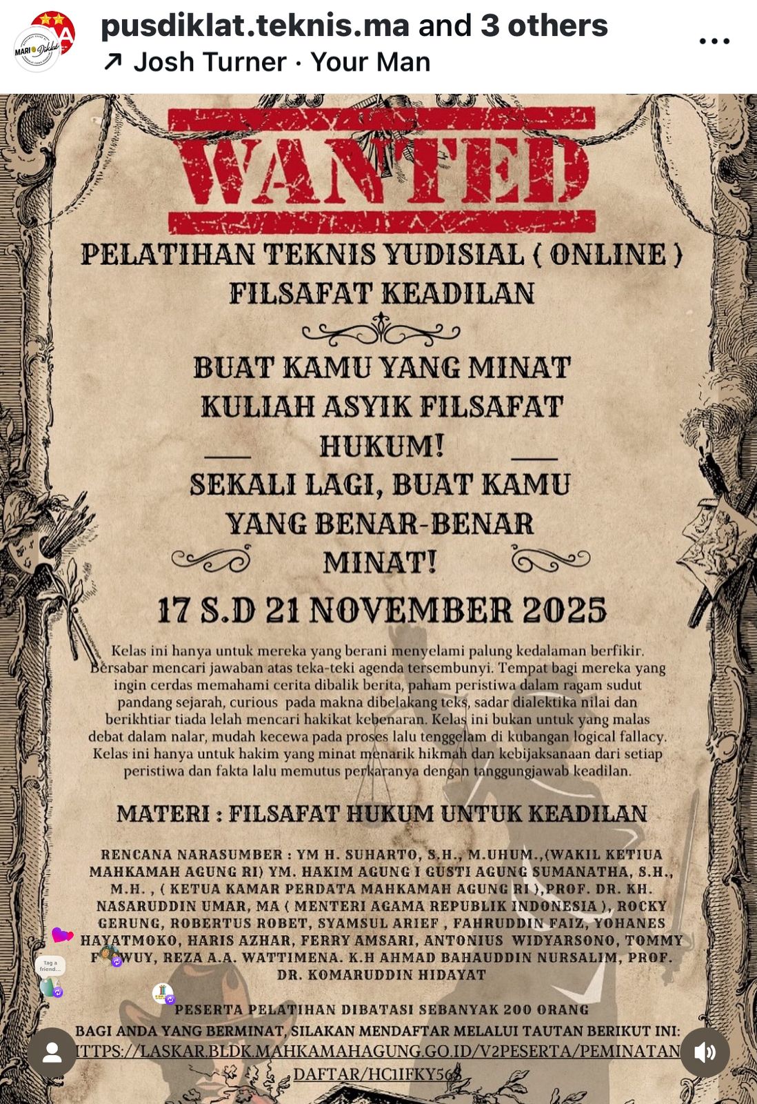 Segera Daftar Pelatihan Teknis Yudisial Filsafat Keadilan, Peserta Terbatas!