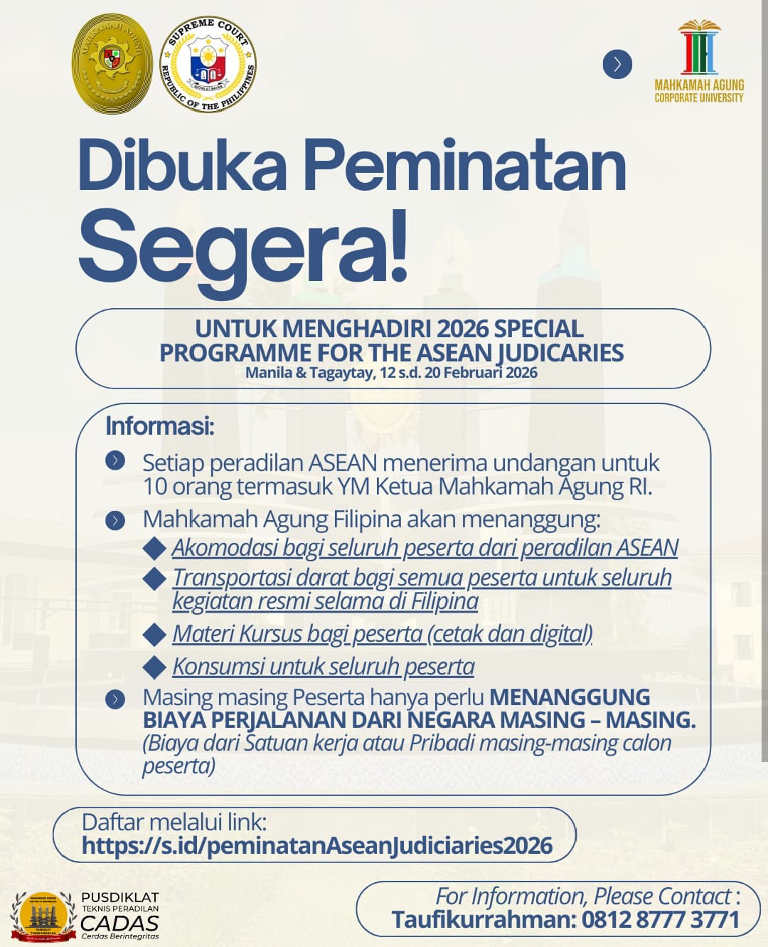 Segera Daftar! Peminatan Peserta untuk 2026 Special Programme for the ASEAN Judiciaries