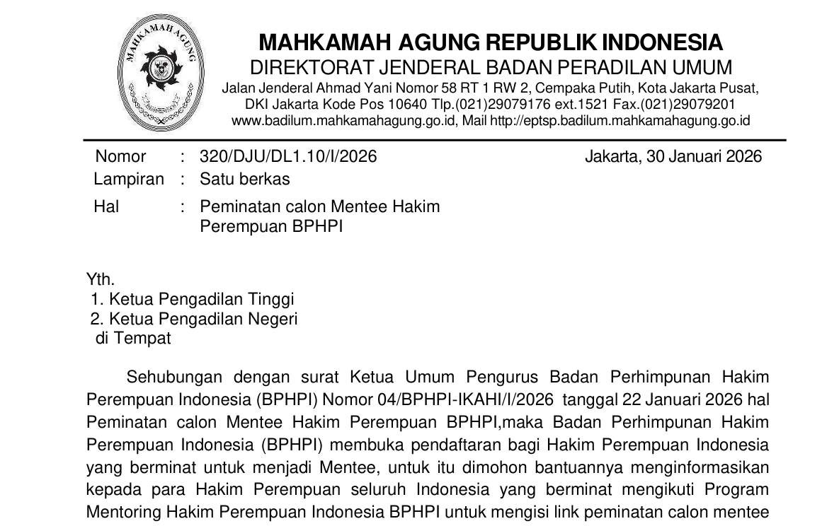 Segera Daftar Program Mentoring Hakim Perempuan Indonesia!