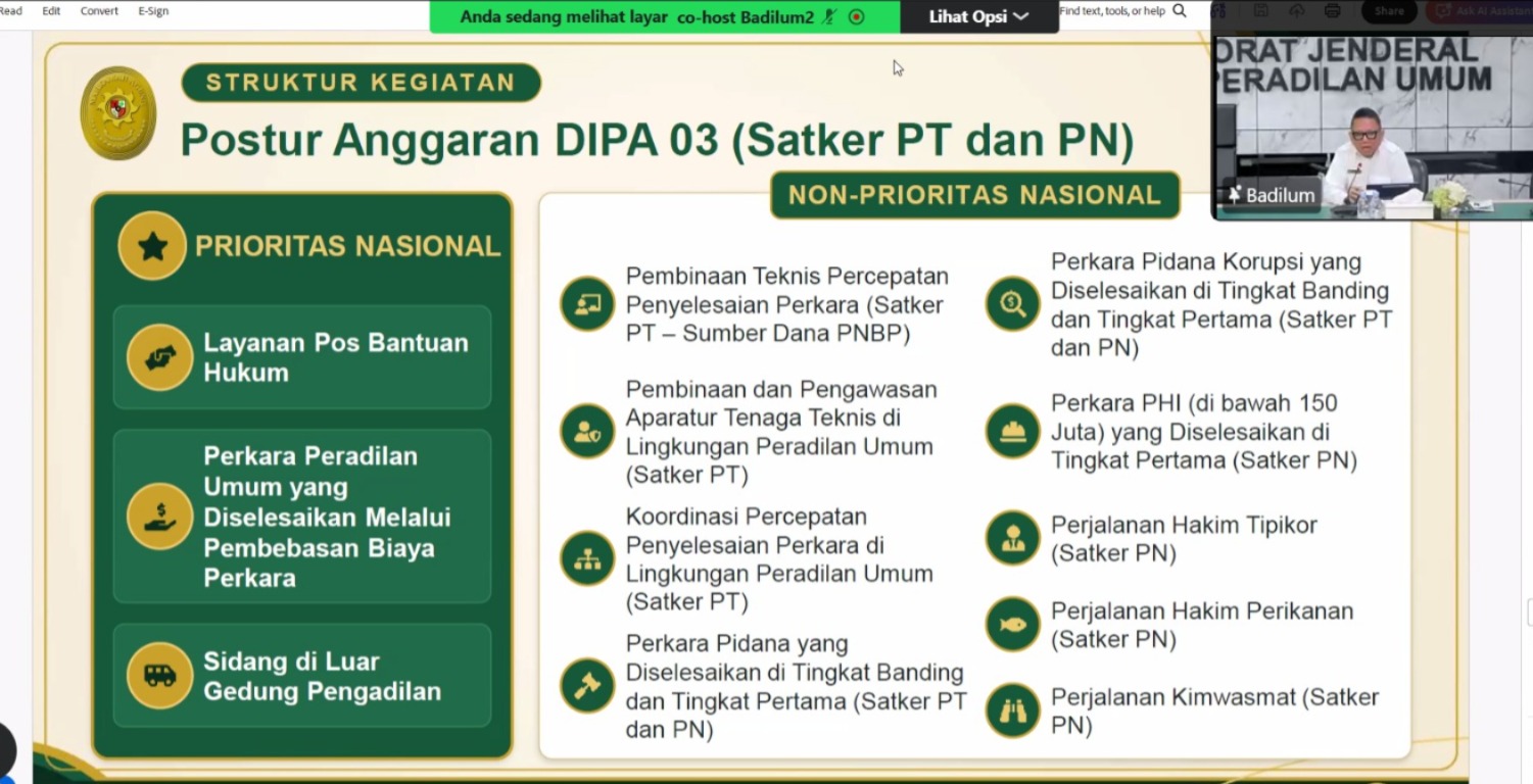 Sekretaris Ditjen Badilum Tegaskan Prioritas Dukungan Sarpras & Layanan Peradilan