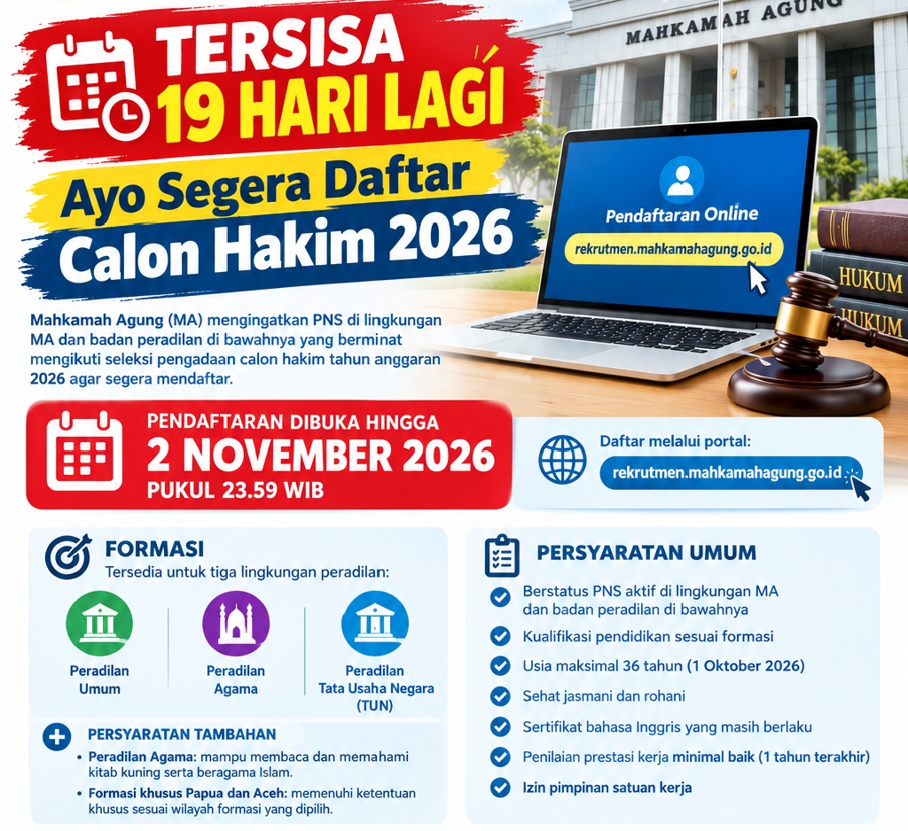 Tersisa 19 Hari Lagi! Ayo Segera Daftar Calon Hakim 2026